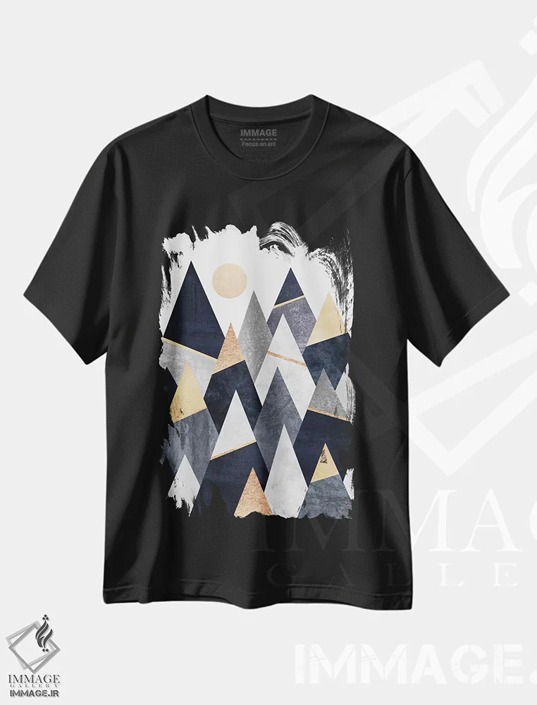 تیشرت مشکی طرح دار کوه های شیک، آبستره اثر الیزابت فردریکسون | فروشگاه ایماژ