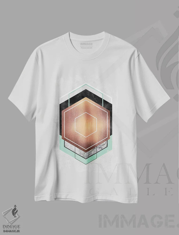 تیشرت سفید طرح دار هندسه شش ضلعی انتزاعی I اثر الیزابت فردریکسون | immage.ir