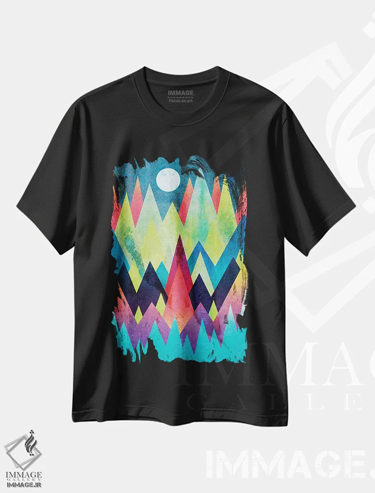 تیشرت مشکی طرح دار سرزمین شفق شمالی، آبستره اثر الیزابت فردریکسون | فروشگاه ایماژ