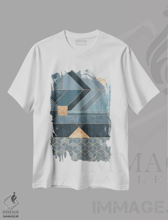 تیشرت سفید طرح دار آبی اسکاندیناویایی، آبستره اثر الیزابت فردریکسون | فروشگاه ایماژ