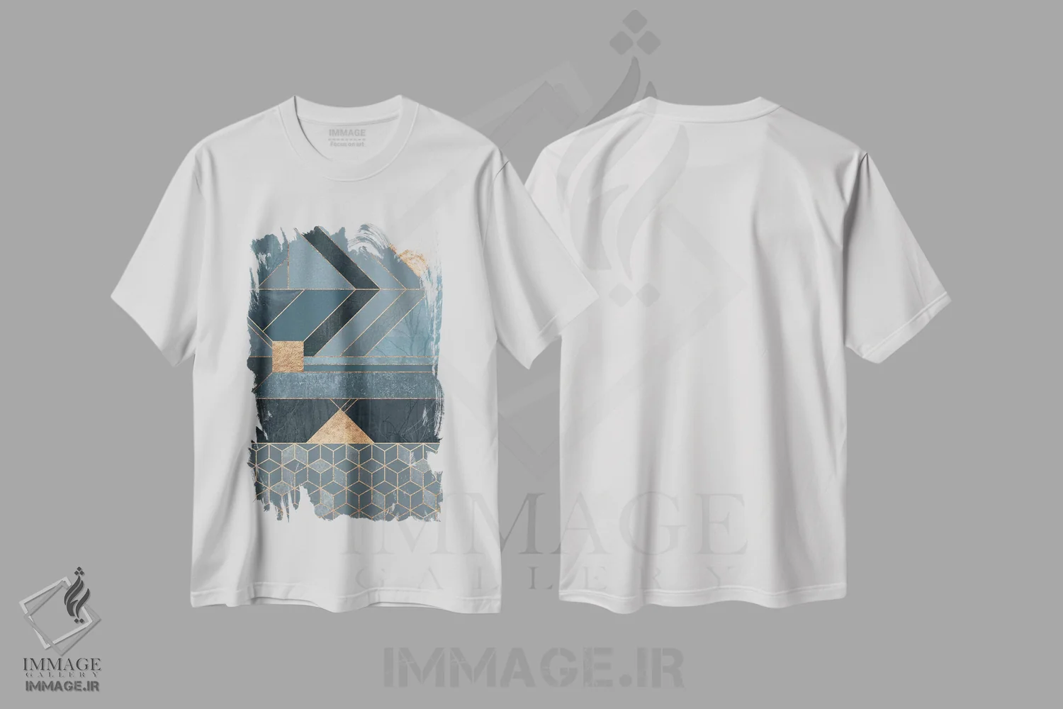 تیشرت سفید طرح دار آبی اسکاندیناویایی، آبستره اثر الیزابت فردریکسون | فروشگاه ایماژ