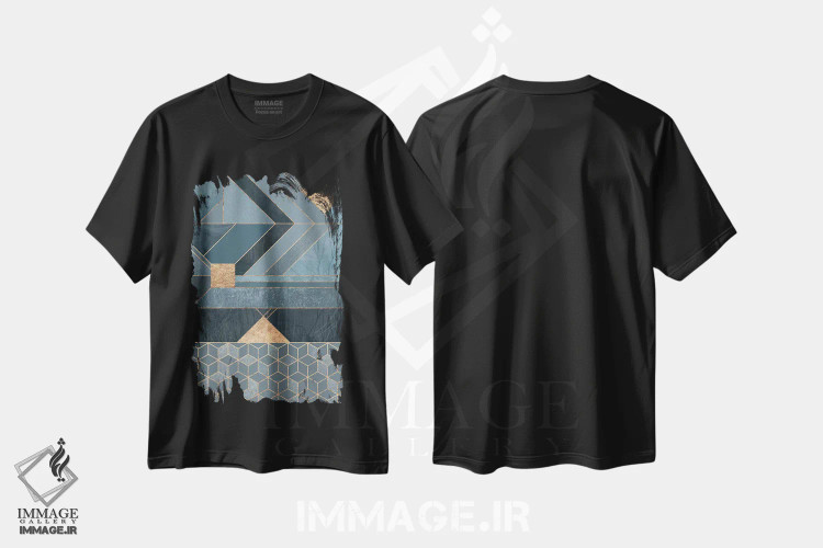 تیشرت مشکی طرح دار آبی اسکاندیناویایی، آبستره اثر الیزابت فردریکسون | immage.ir