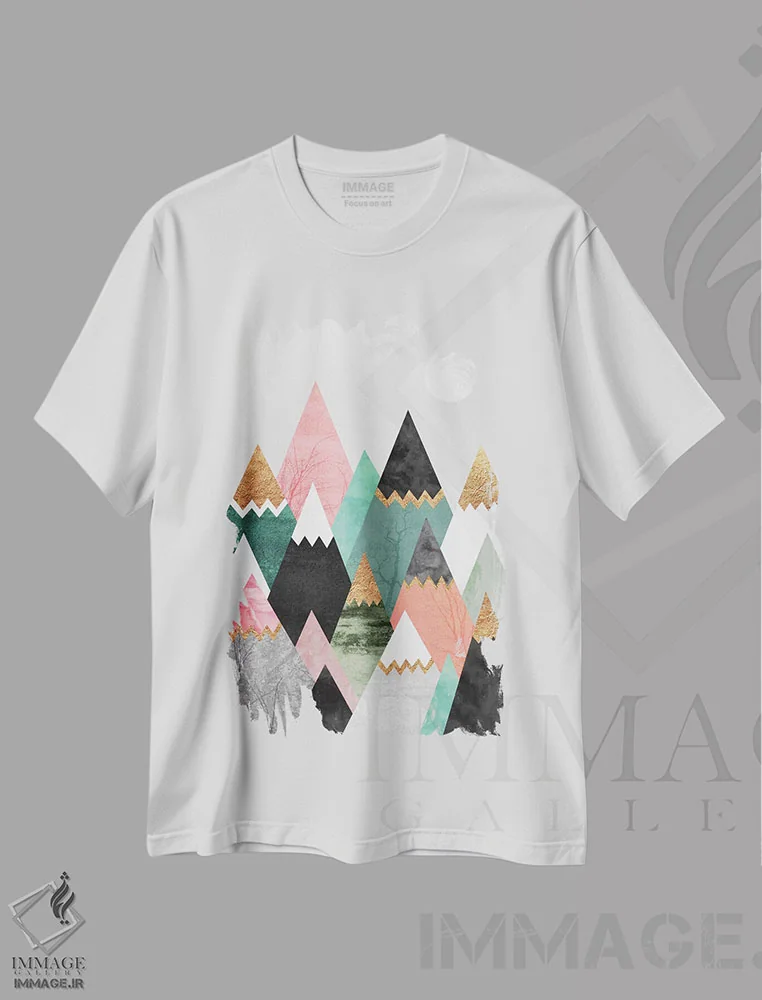 تیشرت سفید طرح دار کوه های زیبا، آبستره اثر الیزابت فردریکسون | immage.ir