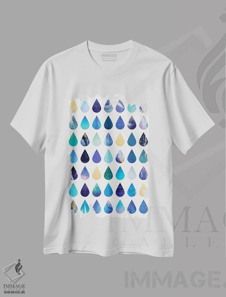 تیشرت سفید طرح دار باران، آبستره اثر الیزابت فردریکسون | immage.ir