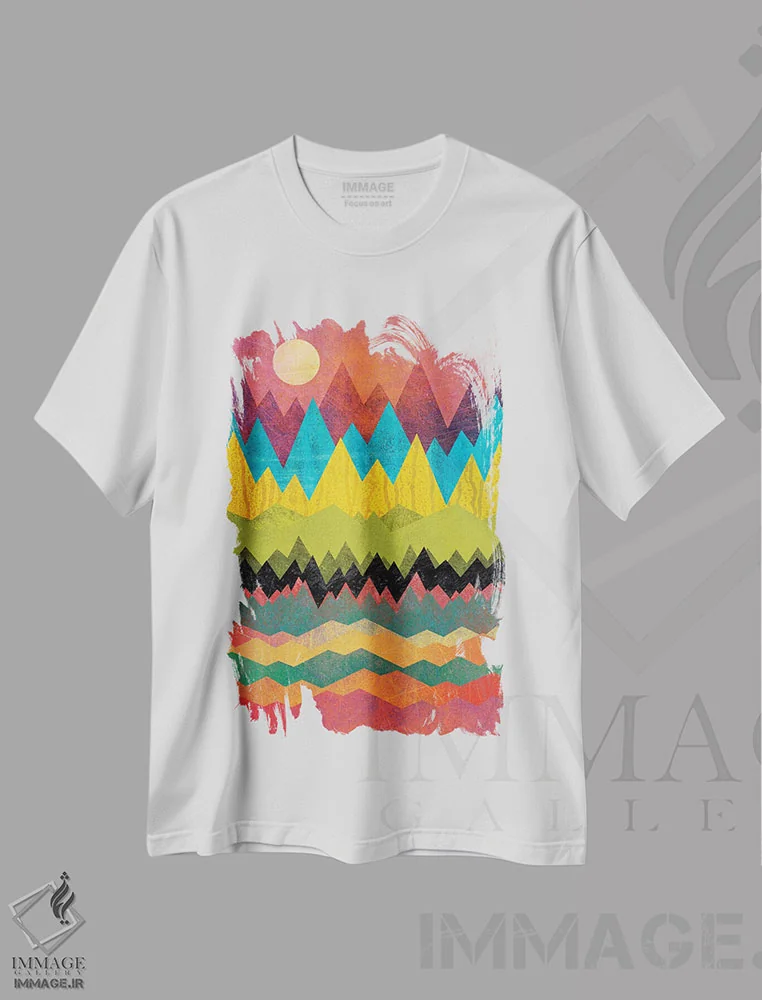 تیشرت سفید طرح دار سیارهٔ زنگ زده، آبستره اثر الیزابت فردریکسون | فروشگاه ایماژ