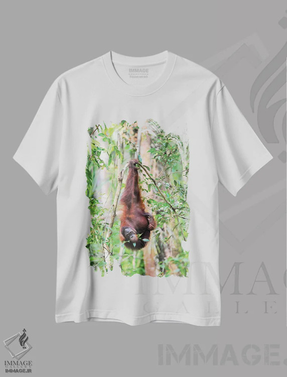 تیشرت سفید طرح دار اورانگوتان وارونه، مدیوم اثر المر وایس | فروشگاه ایماژ