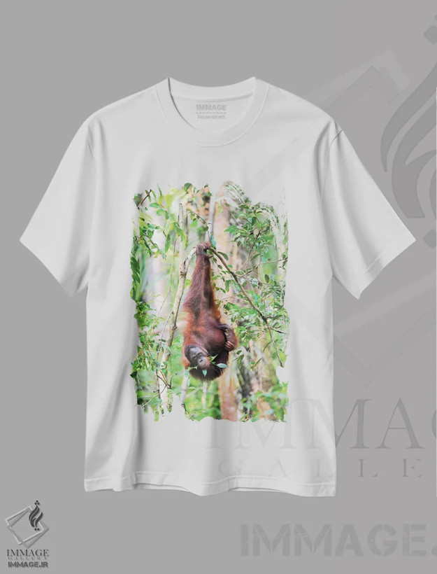 تیشرت سفید طرح دار اورانگوتان وارونه، مدیوم اثر المر وایس | فروشگاه ایماژ
