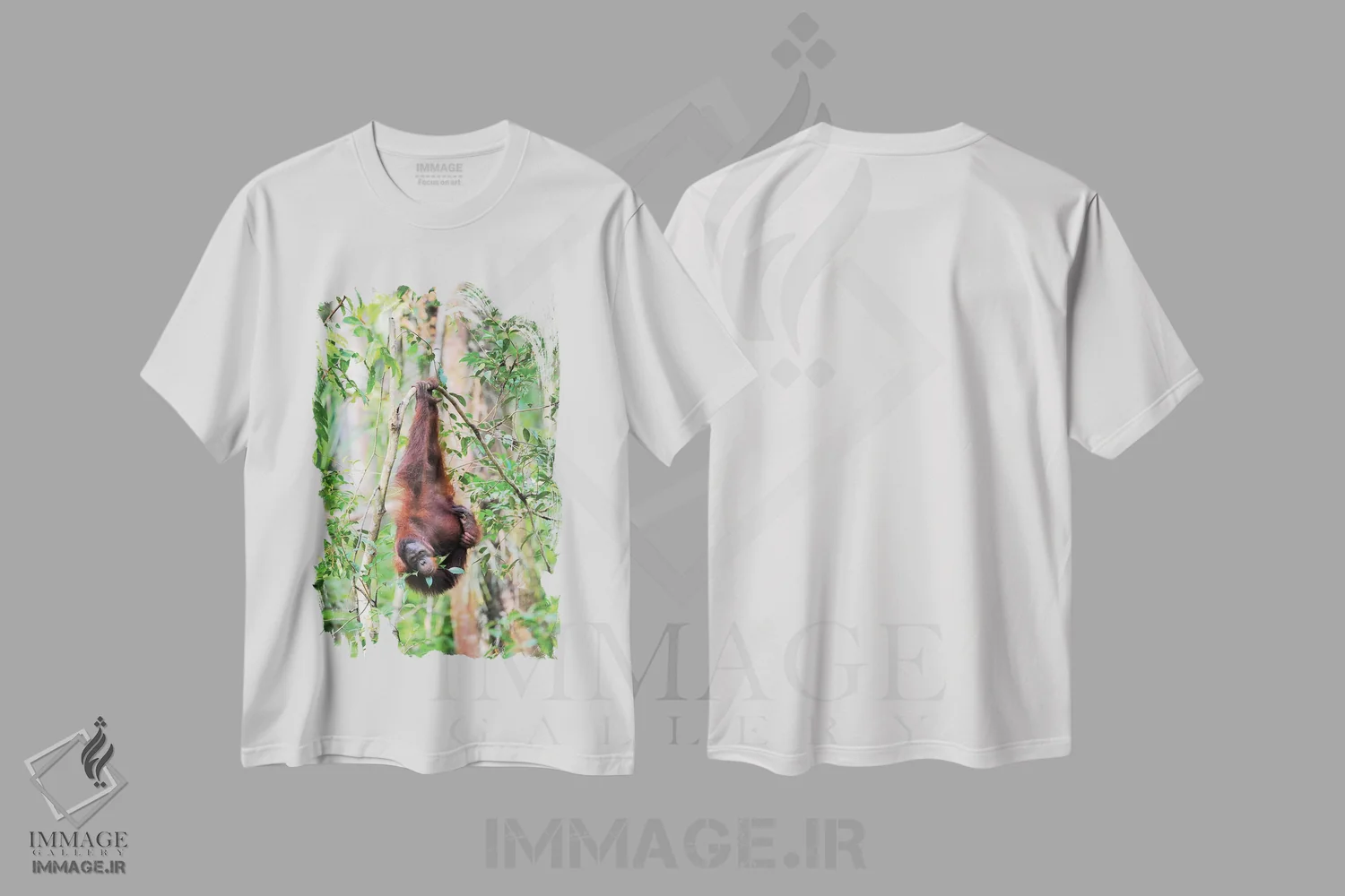 تیشرت سفید طرح دار اورانگوتان وارونه، مدیوم اثر المر وایس | فروشگاه ایماژ