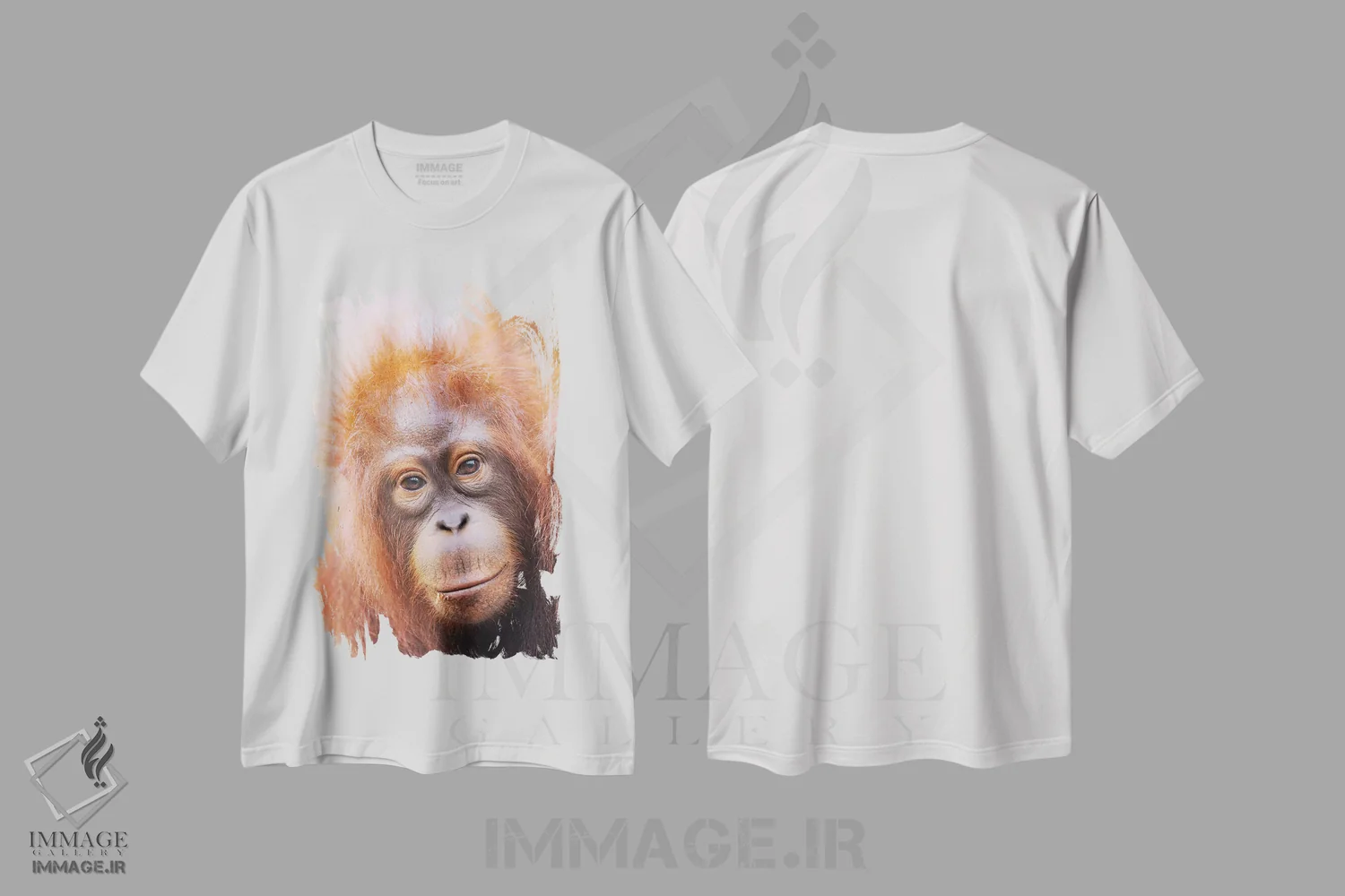 تیشرت سفید طرح دار پرترهٔ اورانگوتان جوان، مدیوم اثر المر وایس | immage.ir
