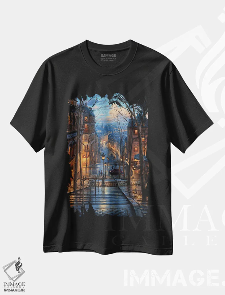 تیشرت مشکی طرح دار بهار مونمارتر، هنر فاخر معاصر اثر اوگنی لوشپین | immage.ir