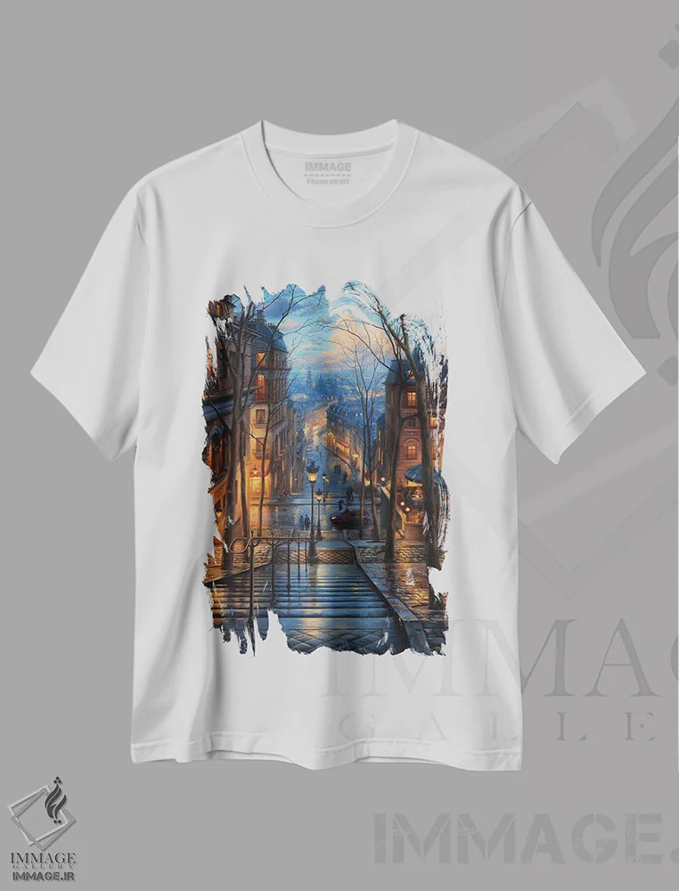 تیشرت سفید طرح دار بهار مونمارتر، هنر فاخر معاصر اثر اوگنی لوشپین | فروشگاه ایماژ