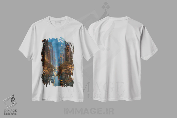 تیشرت سفید طرح دار هالهٔ پاییز، هنر فاخر معاصر اثر اوگنی لوشپین | immage.ir