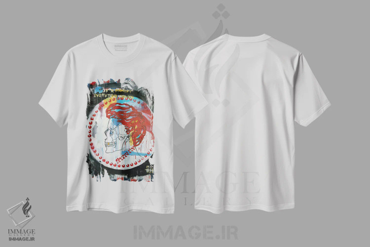 تیشرت سفید طرح دار جمجمهٔ ۲۲، دکوراسیون جایگزین اثر اددی لاو | فروشگاه ایماژ
