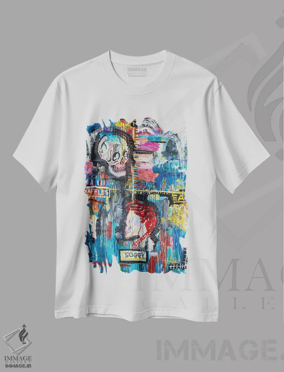 تیشرت سفید طرح دار هرگز وافل خیس نخور، دکوراسیون جایگزین اثر اددی لاو | فروشگاه ایماژ
