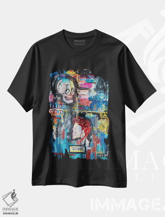 تیشرت مشکی طرح دار هرگز وافل خیس نخور، دکوراسیون جایگزین اثر اددی لاو | immage.ir