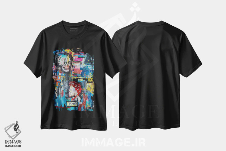 تیشرت مشکی طرح دار هرگز وافل خیس نخور، دکوراسیون جایگزین اثر اددی لاو | immage.ir