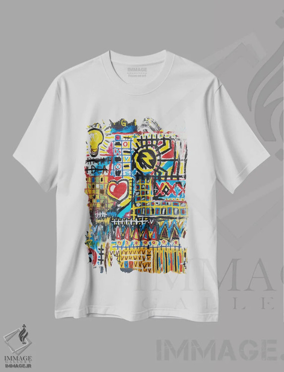 تیشرت سفید طرح دار ایدهٔ درخشان، آبستره اثر اددی لاو | فروشگاه ایماژ