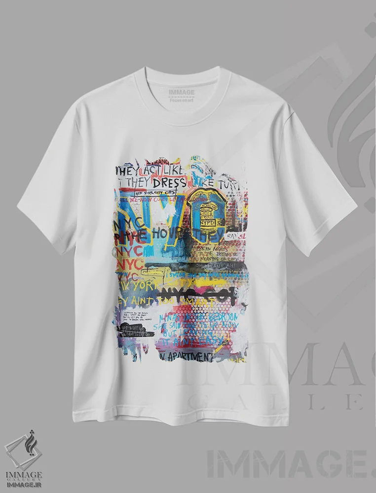 تیشرت سفید طرح دار پلیس های شهر نیویورک، دکوراسیون جایگزین اثر اددی لاو | فروشگاه ایماژ
