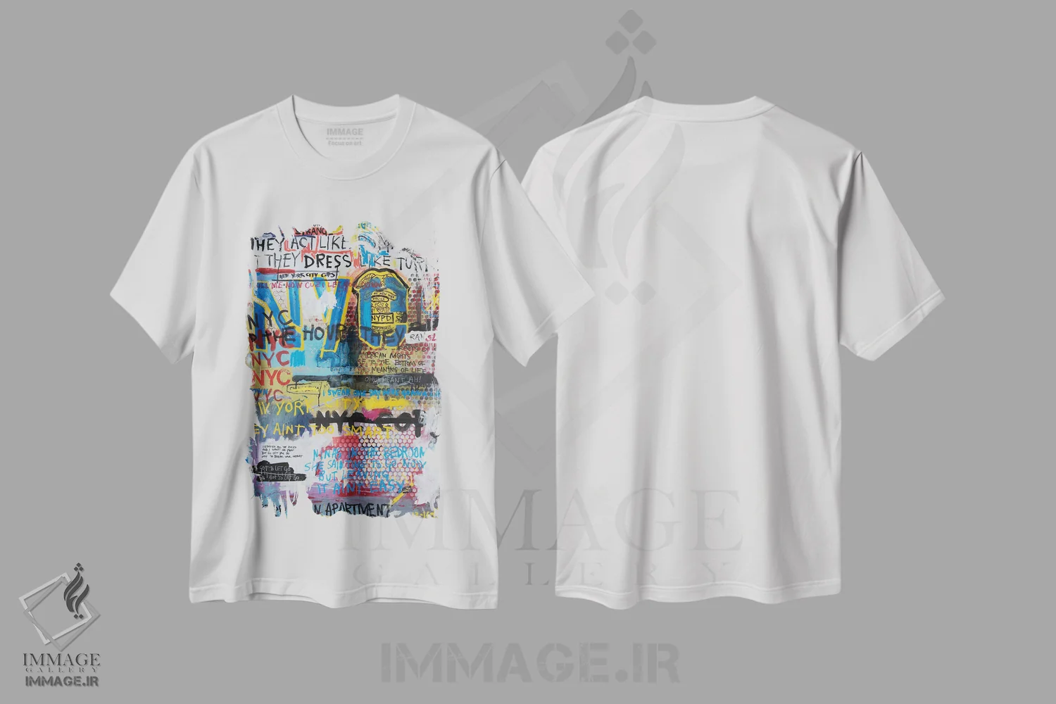 تیشرت سفید طرح دار پلیس های شهر نیویورک، دکوراسیون جایگزین اثر اددی لاو | فروشگاه ایماژ