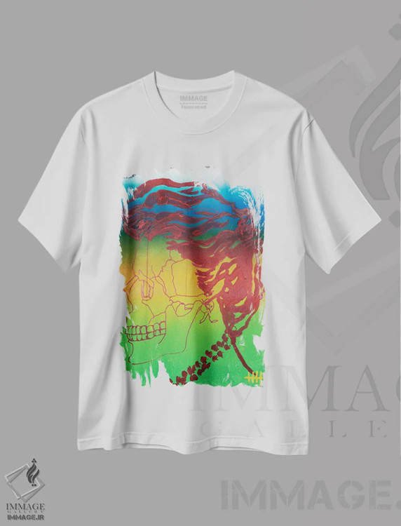 تیشرت سفید طرح دار اشراف زادهٔ فروشگاه موج سواری دهه ۹۰، دکوراسیون جایگزین اثر اددی لاو | فروشگاه ایماژ