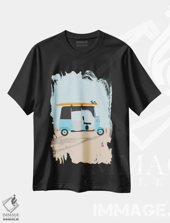 تیشرت مشکی طرح دار "توک توک موج سواری در سریلانکا"، تزئینی اثر لایمن کریتیو کو. | immage.ir