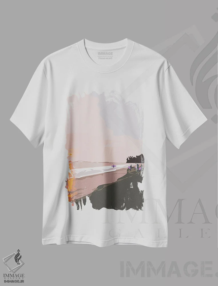 تیشرت سفید طرح دار "ساحل کبالانا، آهانگاما، سریلانکا"، تزئینی اثر لایمن کریتیو کو. | فروشگاه ایماژ