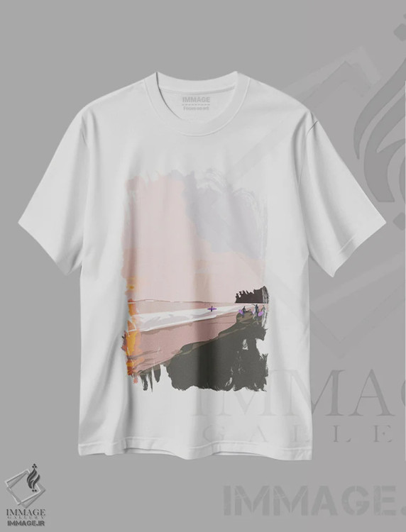 تیشرت سفید طرح دار "ساحل کبالانا، آهانگاما، سریلانکا"، تزئینی اثر لایمن کریتیو کو. | فروشگاه ایماژ