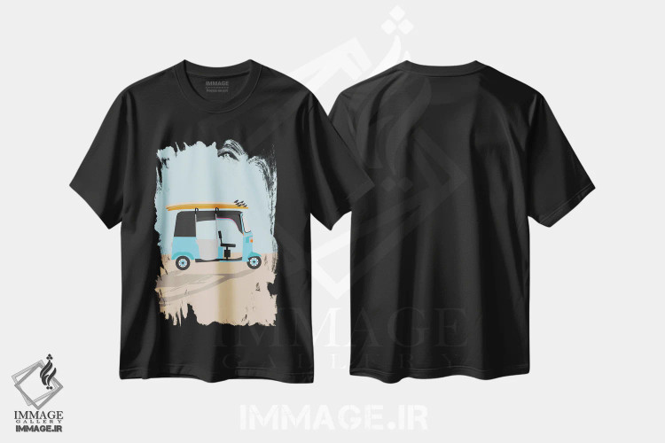 تیشرت مشکی طرح دار "توک توک موج سواری در سریلانکا"، تزئینی اثر لایمن کریتیو کو. | immage.ir