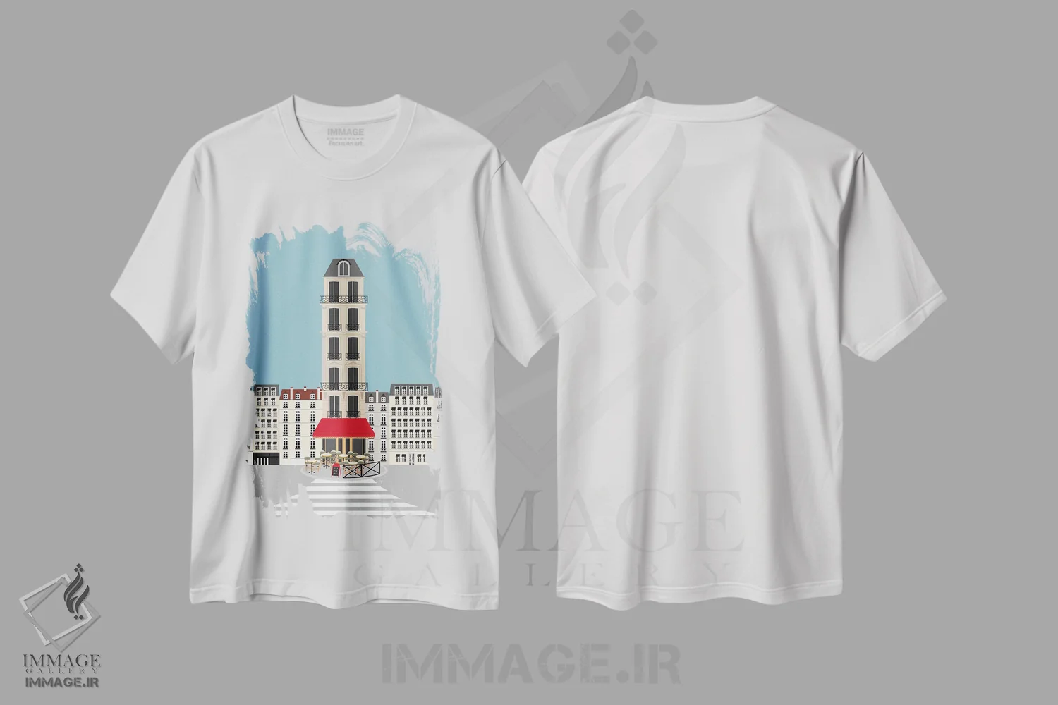 تیشرت سفید طرح دار "پاریس، فرانسه | کافهٔ پاریسی در خیابان"، تزئینی اثر لایمن کریتیو کو. | فروشگاه ایماژ