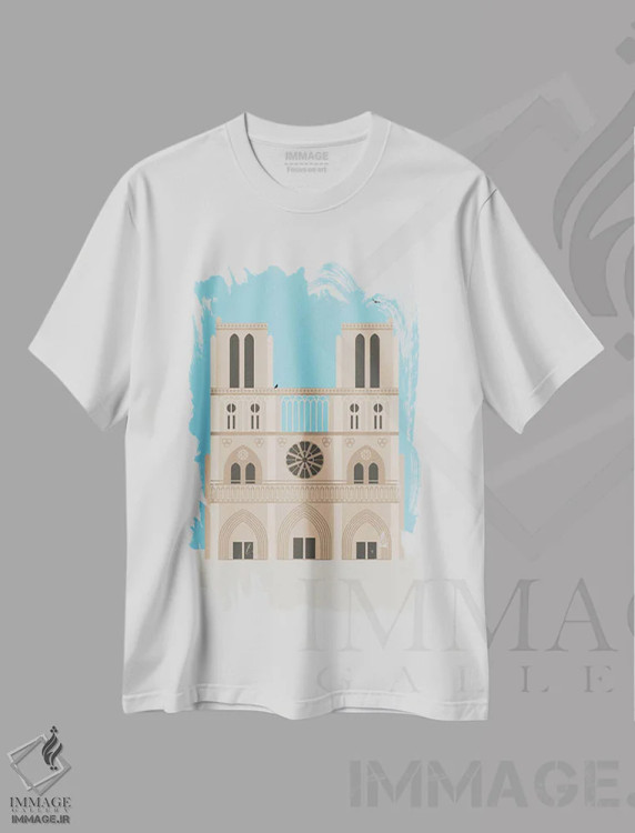 تیشرت سفید طرح دار "کلیسای جامع، پاریس، فرانسه"، تزئینی اثر لایمن کریتیو کو. | immage.ir