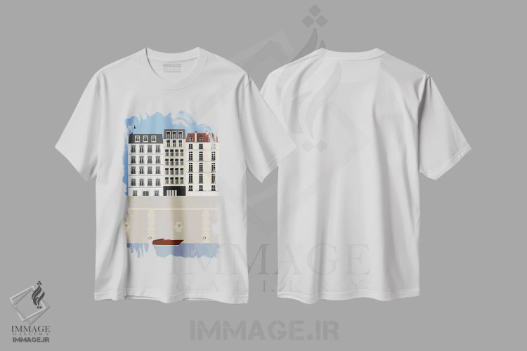 تیشرت سفید طرح دار "پاریس بر رود سن، فرانسه"، تزئینی اثر لایمن کریتیو کو. | immage.ir