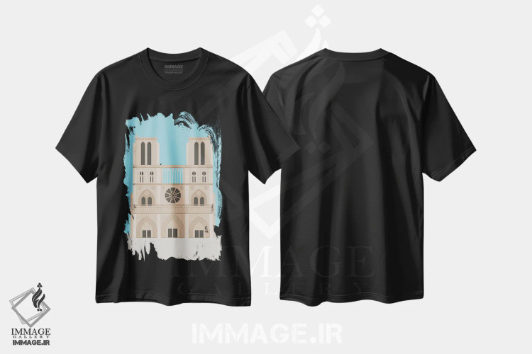 تیشرت مشکی طرح دار "کلیسای جامع، پاریس، فرانسه"، تزئینی اثر لایمن کریتیو کو. | فروشگاه ایماژ