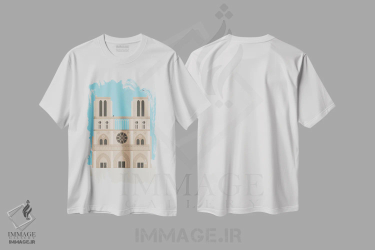 تیشرت سفید طرح دار "کلیسای جامع، پاریس، فرانسه"، تزئینی اثر لایمن کریتیو کو. | immage.ir