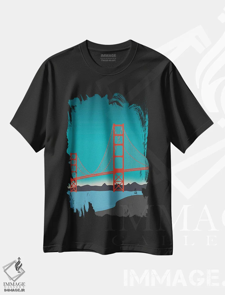 تیشرت مشکی طرح دار "پل گلدن گیت، سانفرانسیسکو، کالیفرنیا"، تزئینی اثر لایمن کریتیو کو. | فروشگاه ایماژ