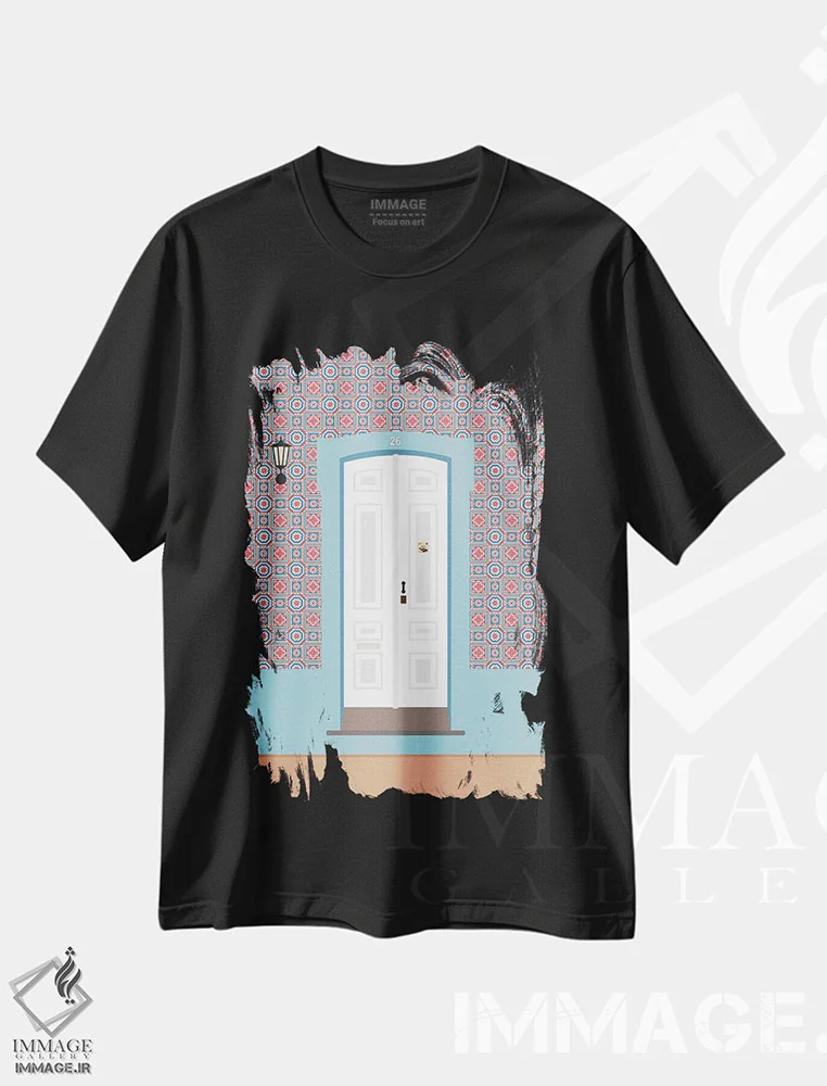 تیشرت مشکی طرح دار "در کاشی کاری شده پرتغالی"، تزئینی اثر لایمن کریتیو کو. | فروشگاه ایماژ