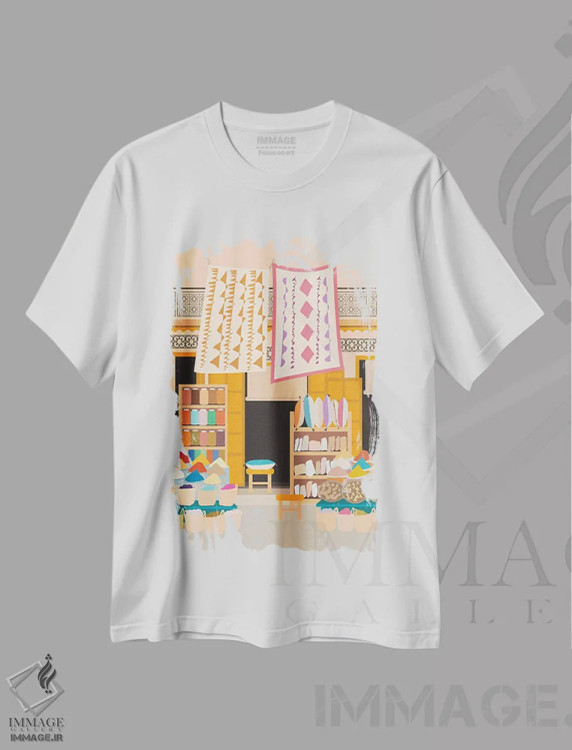تیشرت سفید طرح دار "فروشگاه مدینه مراکش، مراکش"، تزئینی اثر لایمن کریتیو کو. | immage.ir