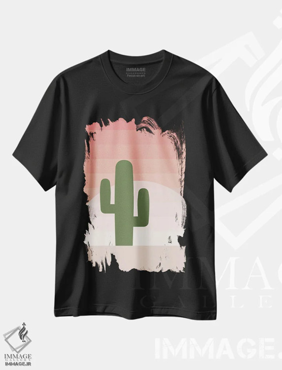 تیشرت مشکی طرح دار "غروب صورتی کاکتوس در بیابان"، تزئینی اثر لایمن کریتیو کو. | immage.ir
