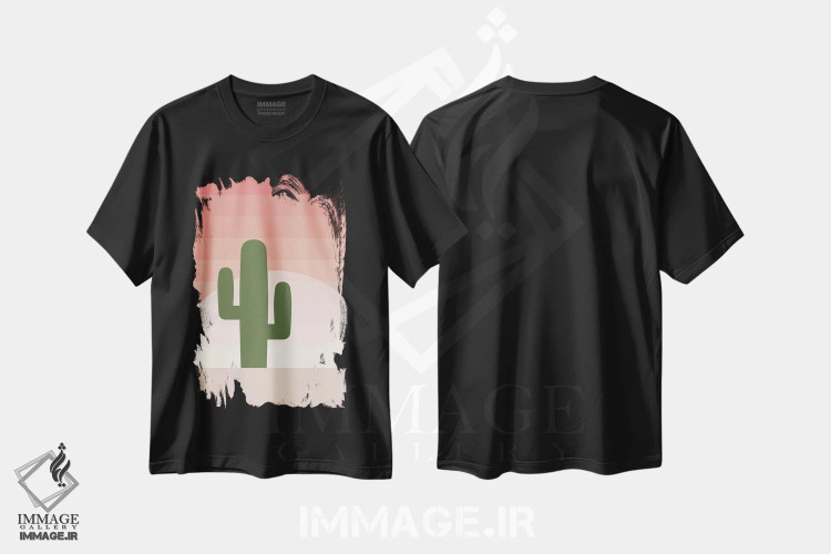 تیشرت مشکی طرح دار "غروب صورتی کاکتوس در بیابان"، تزئینی اثر لایمن کریتیو کو. | immage.ir