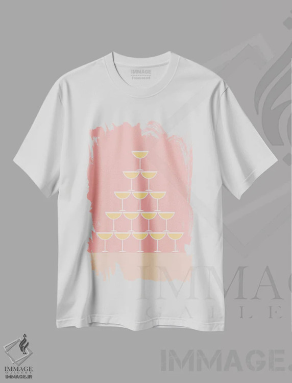 تیشرت سفید طرح دار "برج شامپاین صورتی"، هنر دیجیتال اثر لایمن کریتیو کو. | immage.ir