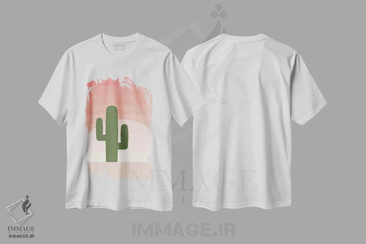 تیشرت سفید طرح دار "غروب صورتی کاکتوس در بیابان"، تزئینی اثر لایمن کریتیو کو. | فروشگاه ایماژ