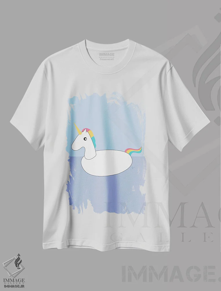 تیشرت سفید طرح دار "تیوپ استخری تک شاخ"، هنر دیجیتال اثر لایمن کریتیو کو. | immage.ir