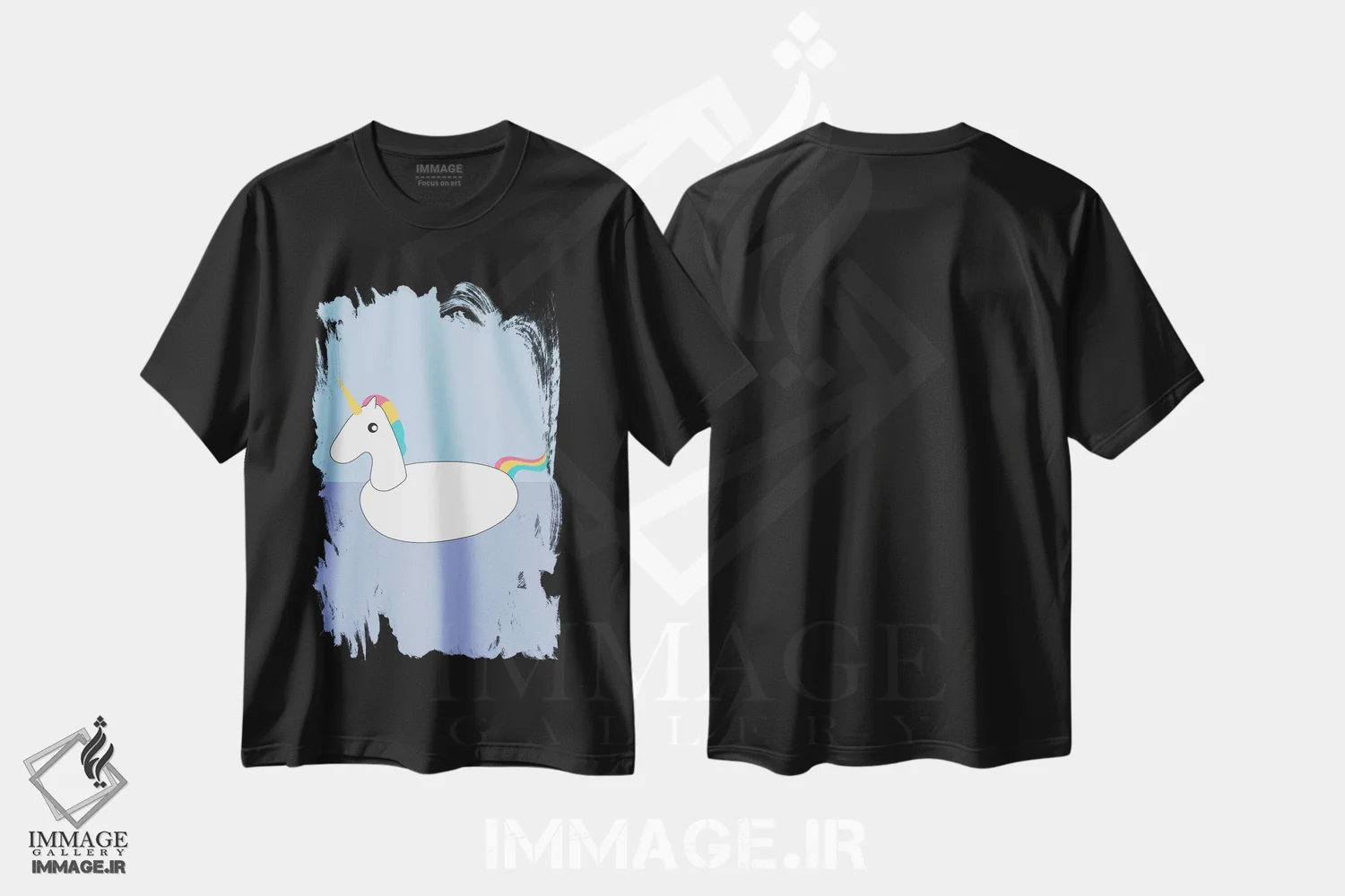 تیشرت مشکی طرح دار "تیوپ استخری تک شاخ"، هنر دیجیتال اثر لایمن کریتیو کو. | فروشگاه ایماژ