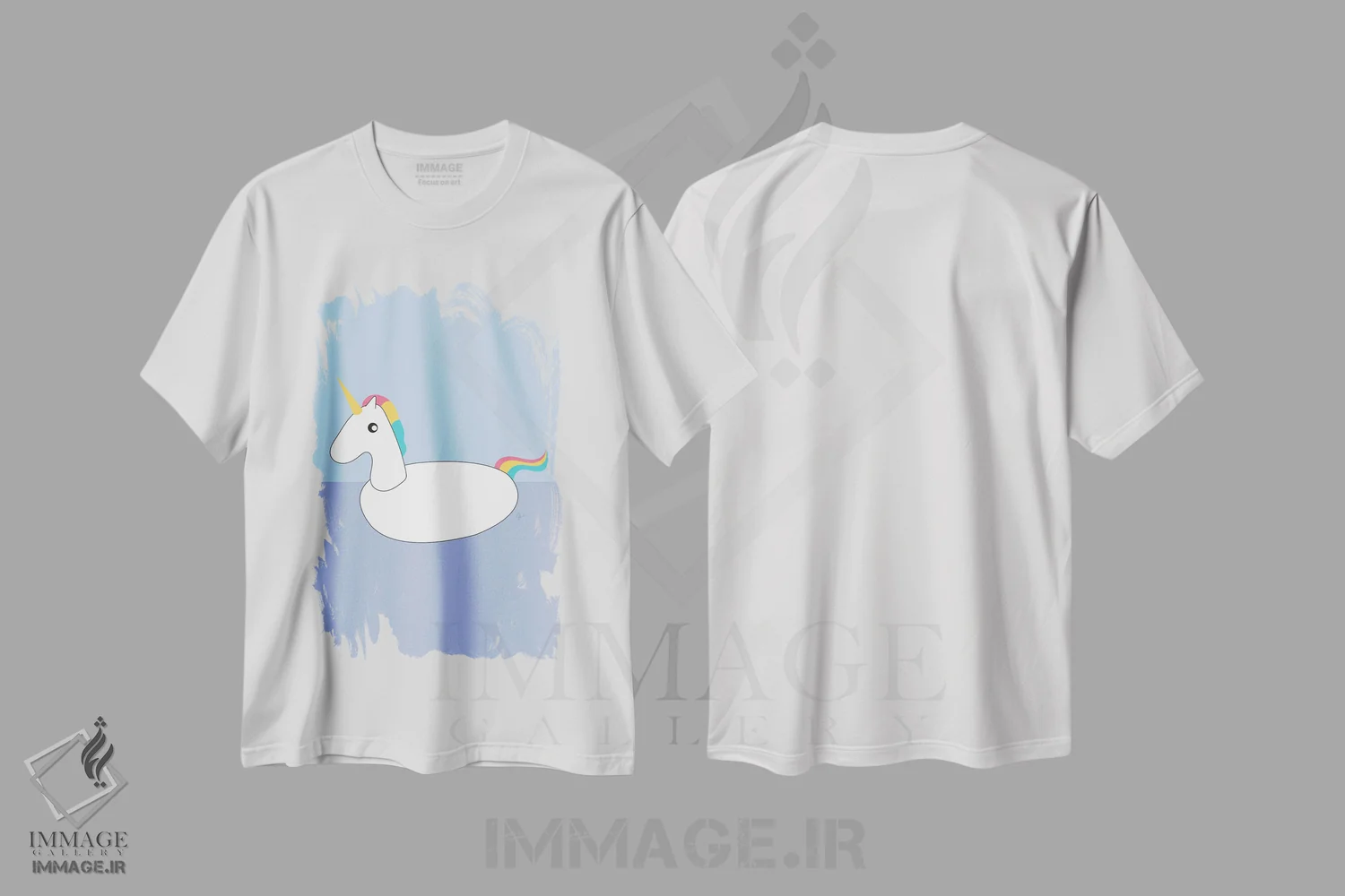 تیشرت سفید طرح دار "تیوپ استخری تک شاخ"، هنر دیجیتال اثر لایمن کریتیو کو. | immage.ir