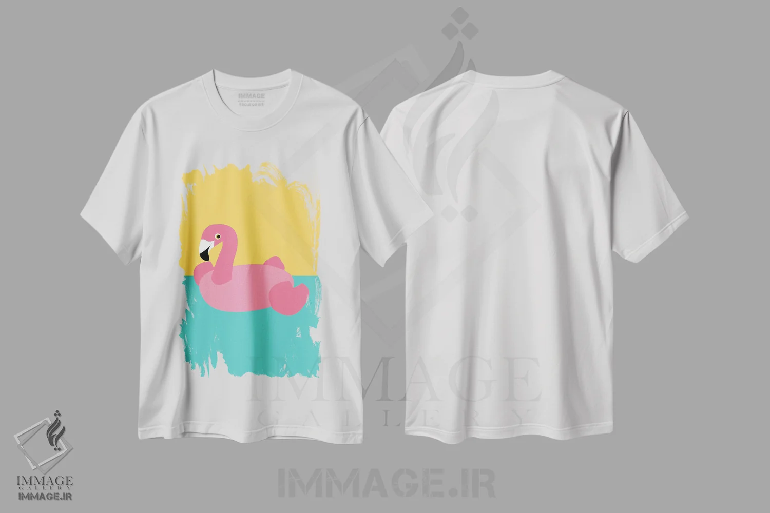 تیشرت سفید طرح دار "فلامینگوی استخری تابستانی"، تزئینی اثر لایمن کریتیو کو. | فروشگاه ایماژ