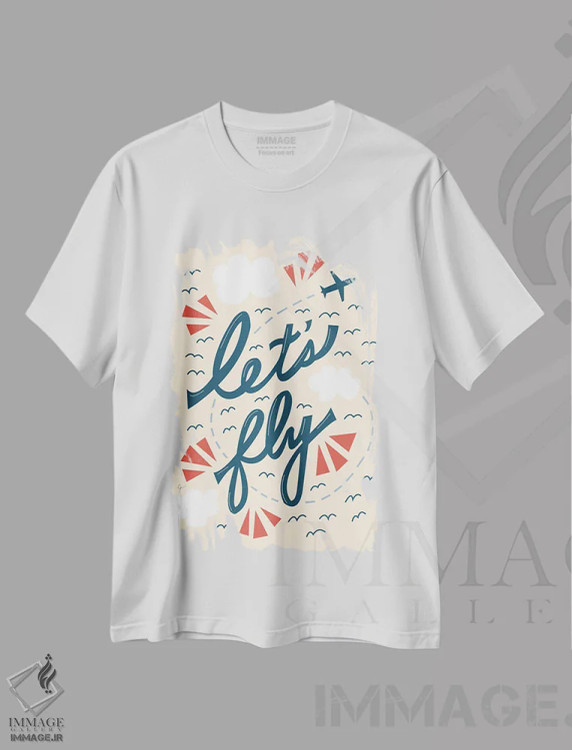 تیشرت سفید طرح دار "بیا پرواز کنیم"، هنر دیجیتال اثر لایمن کریتیو کو. | فروشگاه ایماژ