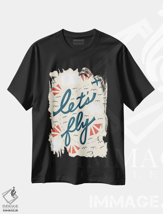 تیشرت مشکی طرح دار "بیا پرواز کنیم"، هنر دیجیتال اثر لایمن کریتیو کو. | immage.ir