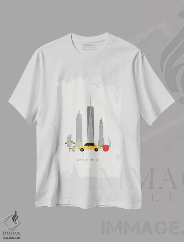 تیشرت سفید طرح دار "منظره آسمان نمای نیویورک"، تزئینی اثر لایمن کریتیو کو. | فروشگاه ایماژ