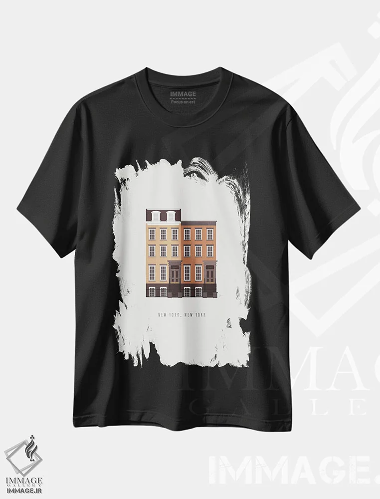 تیشرت مشکی طرح دار "ساختمان آجری نیویورکی"، تزئینی اثر لایمن کریتیو کو. | فروشگاه ایماژ