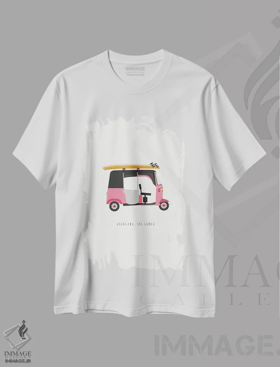 تیشرت سفید طرح دار "توک توک موج سواری آهانگاما، سریلانکا"، تزئینی اثر لایمن کریتیو کو. | immage.ir