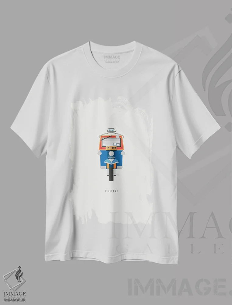 تیشرت سفید طرح دار "توک توک تایلند"، تزئینی اثر لایمن کریتیو کو. | فروشگاه ایماژ